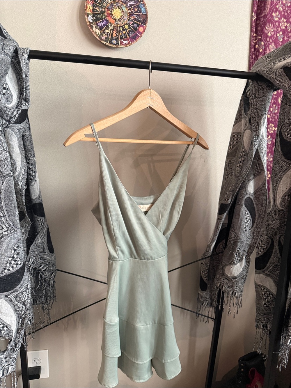 Altar'd State Sage Green Satin Slip Mini Dress